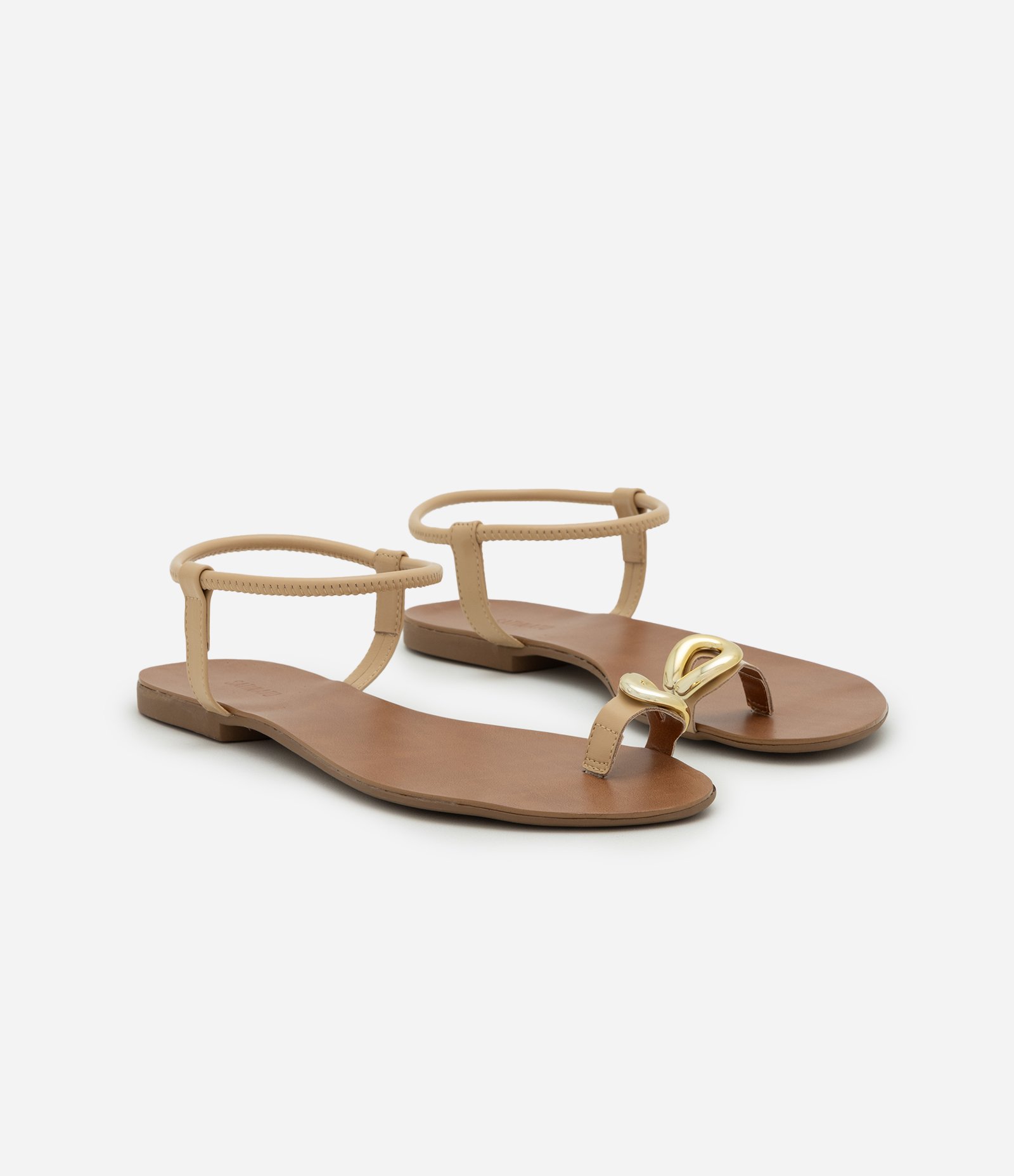 Sandália Rasteira com Dedeira e Detalhe Bold Bege 2