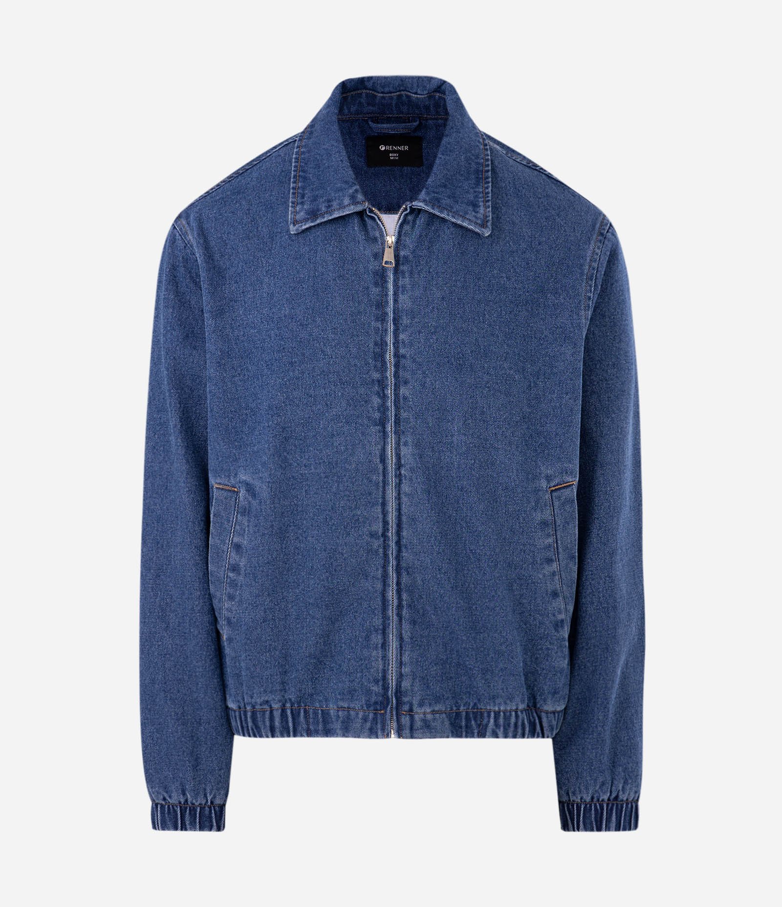 Jaqueta Jeans Bomber com Zíper Azul 5