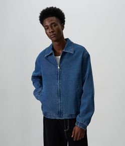 Jaqueta Jeans Bomber com Zíper