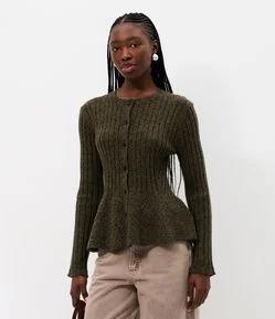 Cardigan Peplum em Tricô com Botões Frontais