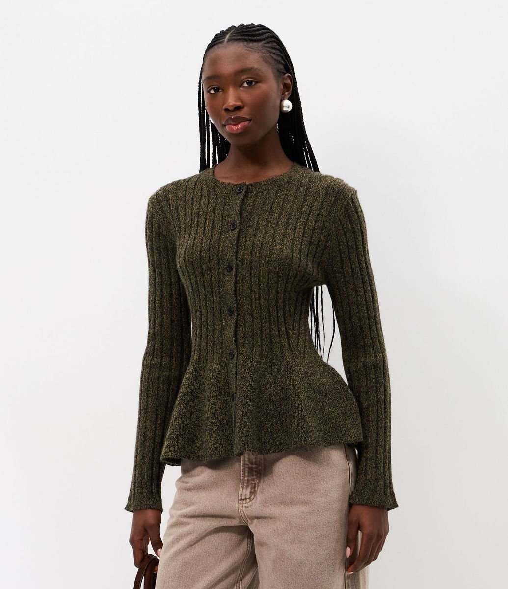 Cardigan Peplum em Tricô com Botões Frontais Verde
