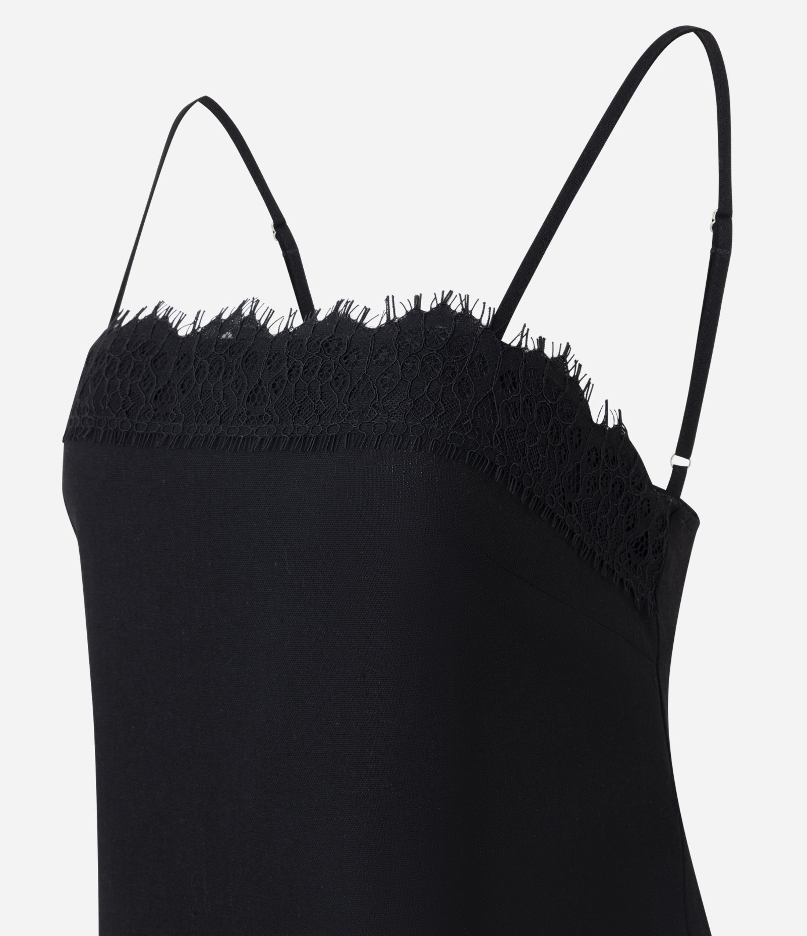 Blusa Assimétrica em Viscolinho com Renda no Busto Preto 6