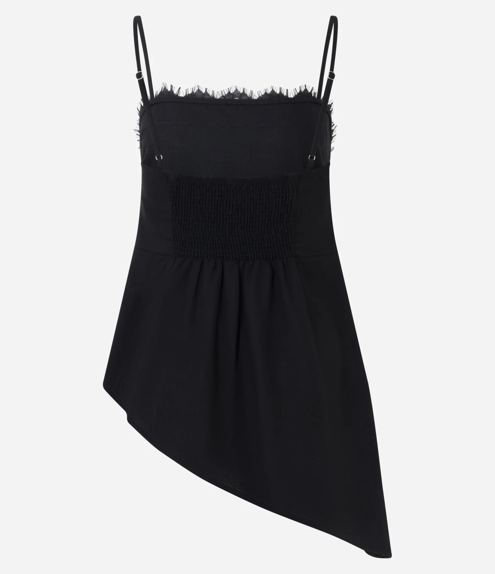 Blusa Assimétrica em Viscolinho com Renda no Busto Preto 7