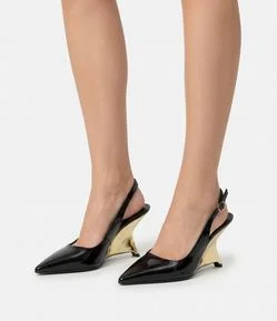 Sapato Slingback em PU com Salto Anabela Cromado