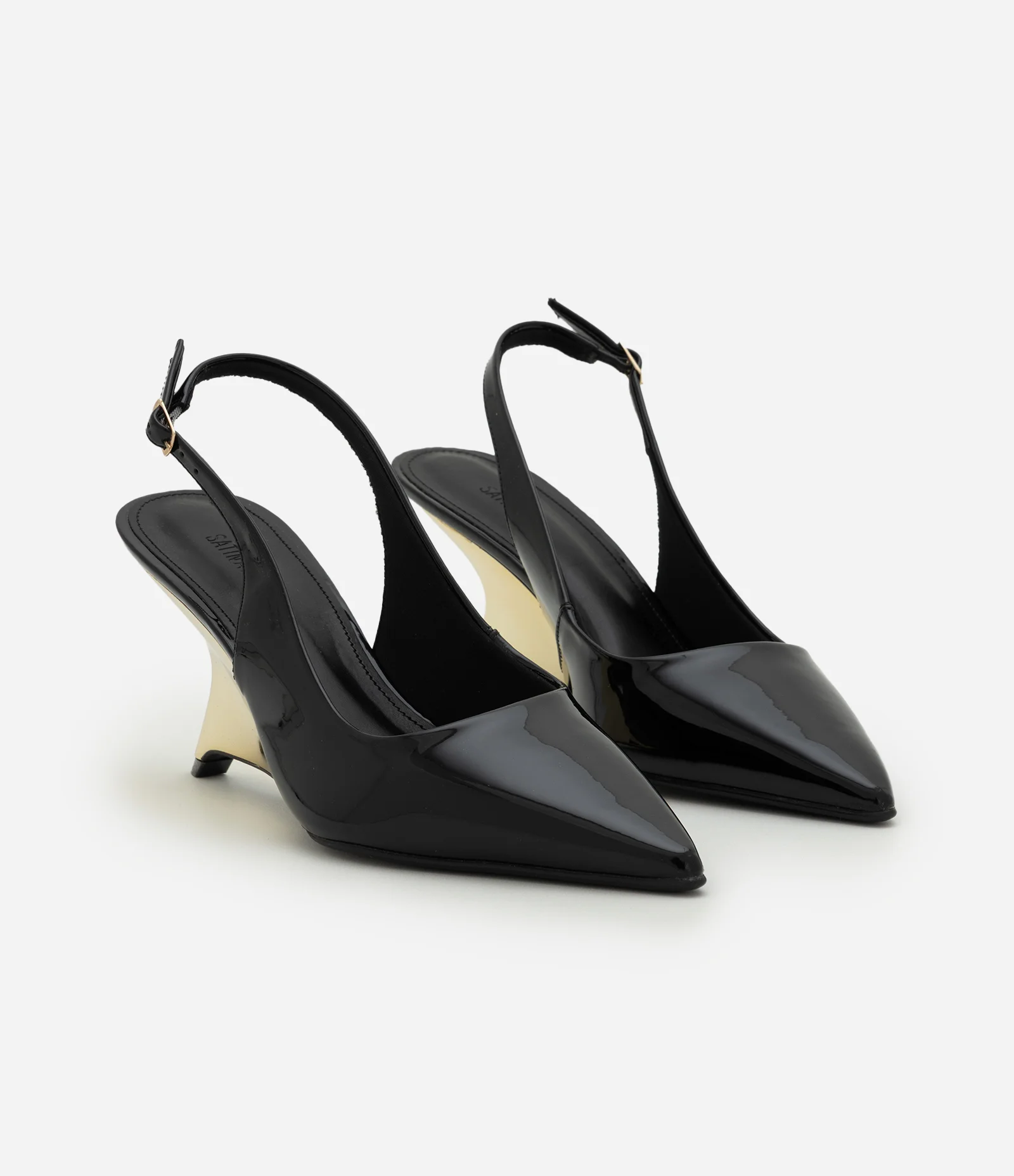 Sapato Slingback em PU com Salto Anabela Cromado Preto 2