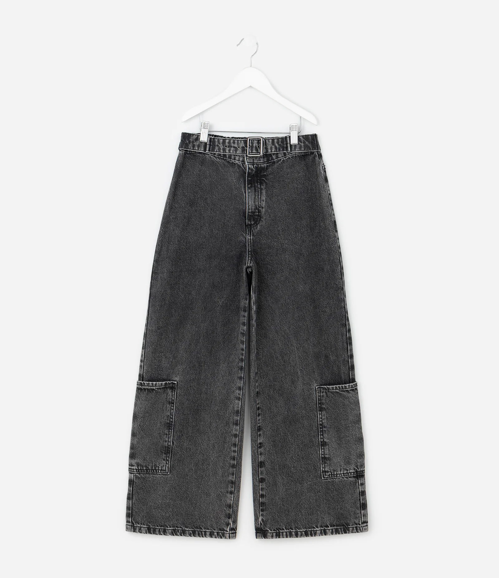 Calça Wide Leg Infantil em Jeans com Cinto e Fivela - Tam 5 a 16 Anos Preto 1