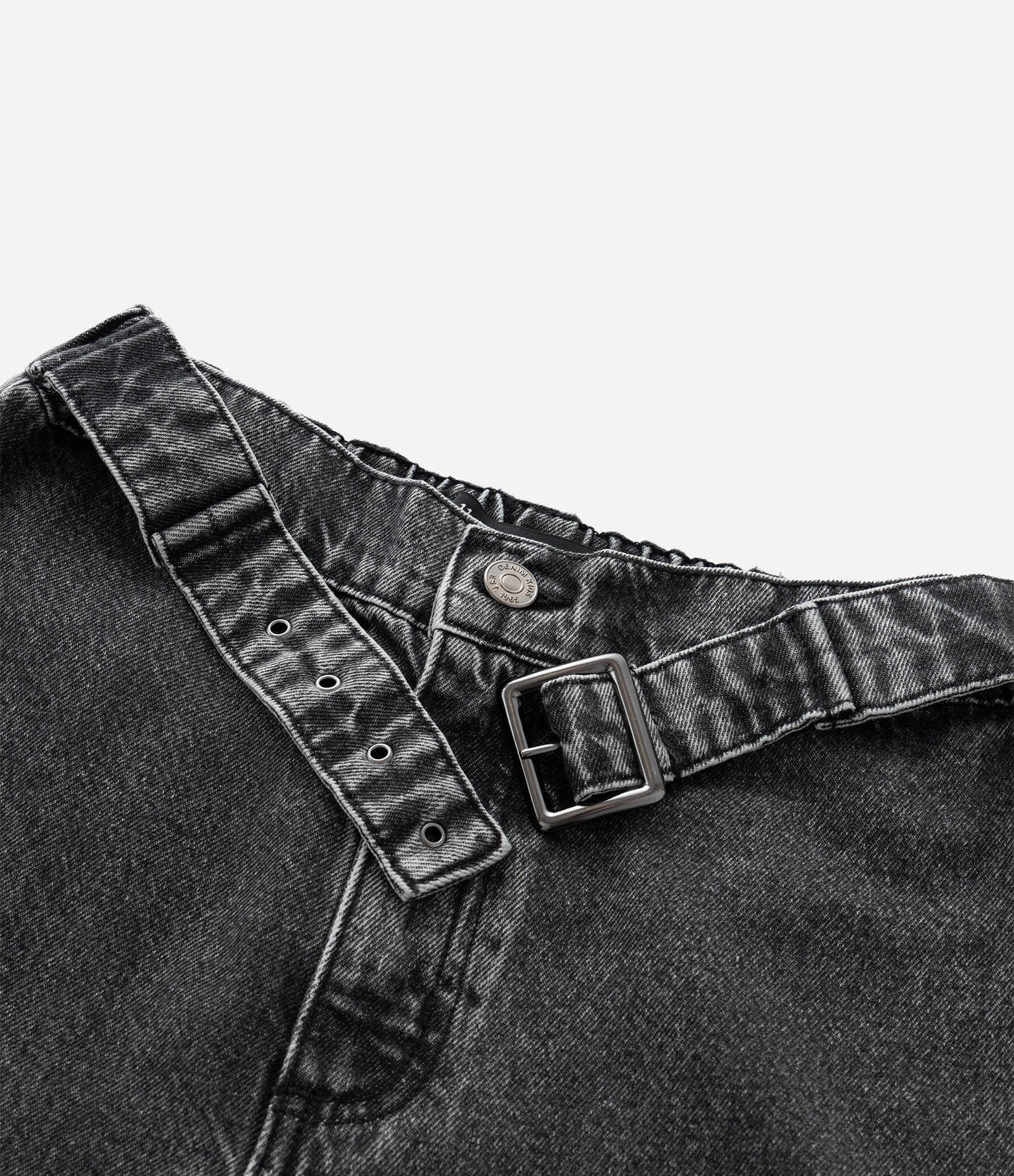 Calça Wide Leg Infantil em Jeans com Cinto e Fivela - Tam 5 a 16 Anos Preto 5
