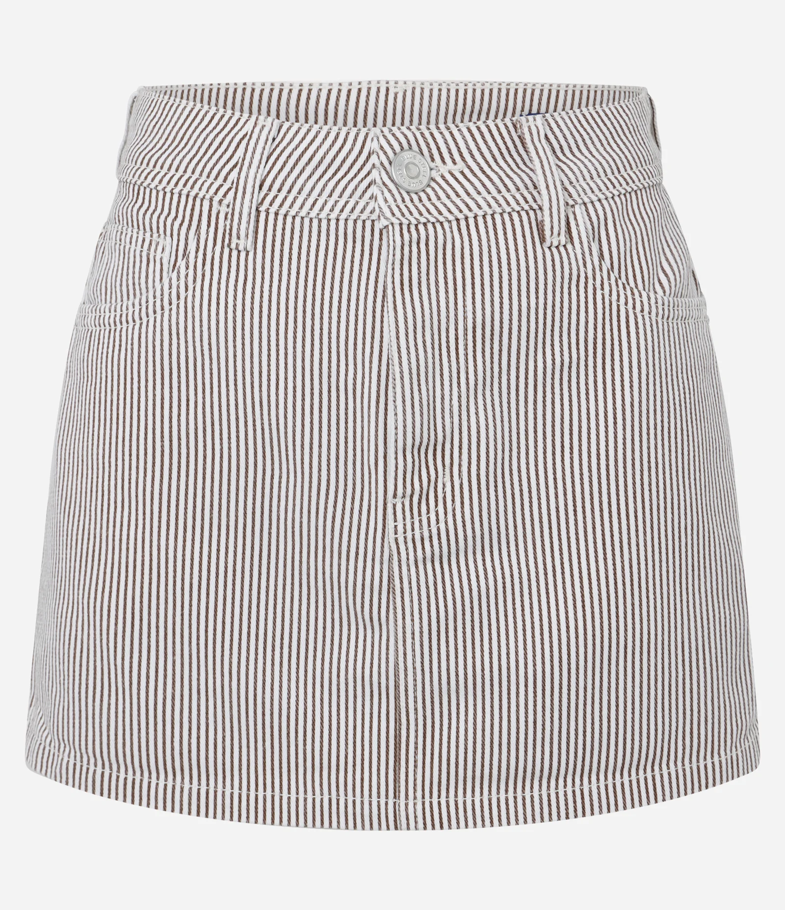 Short Saia em Sarja com Estampa Listrada Marrom 5