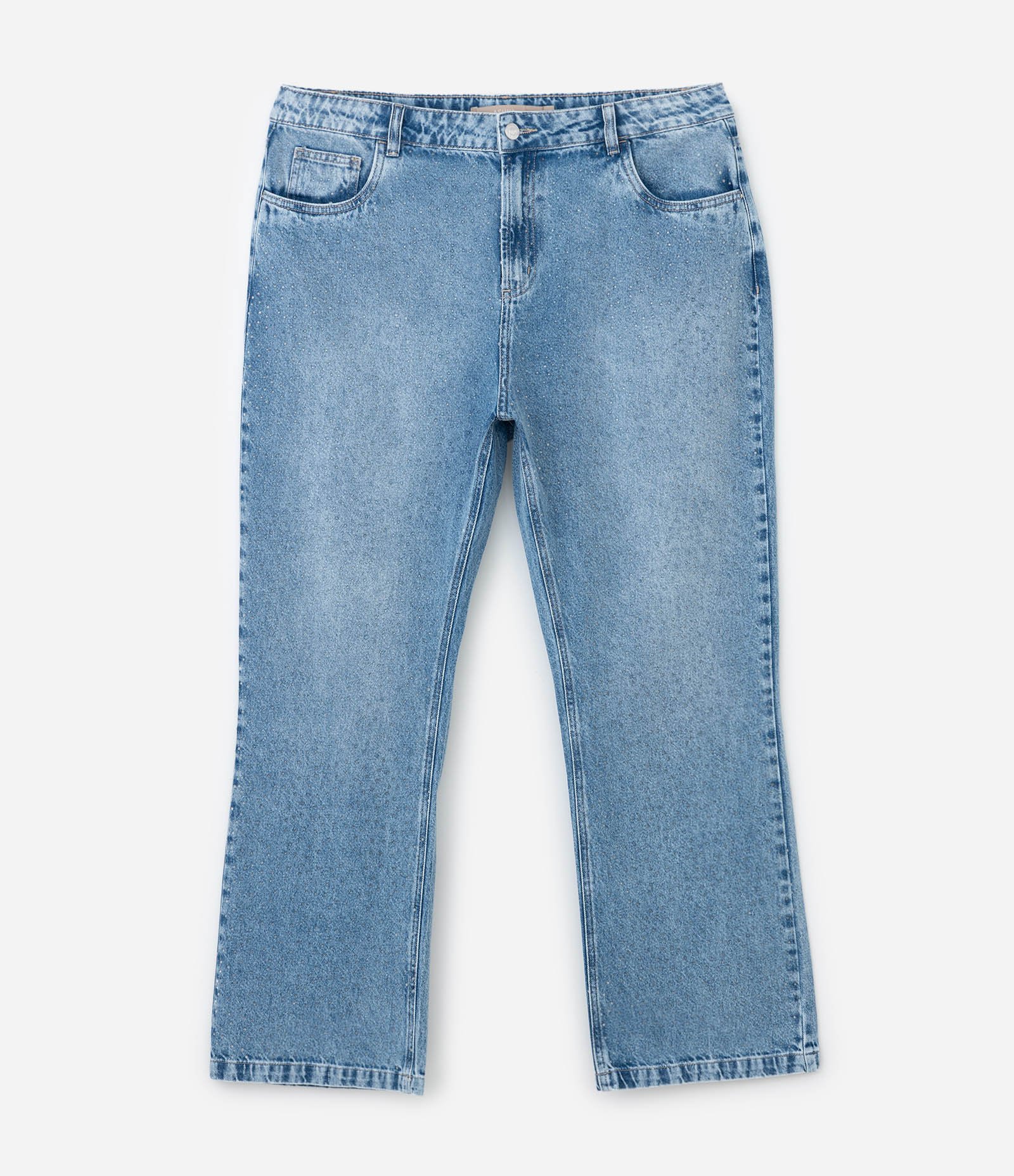 Calça Jeans Reta com Brilho Incolor Curve & Plus Size Azul 1