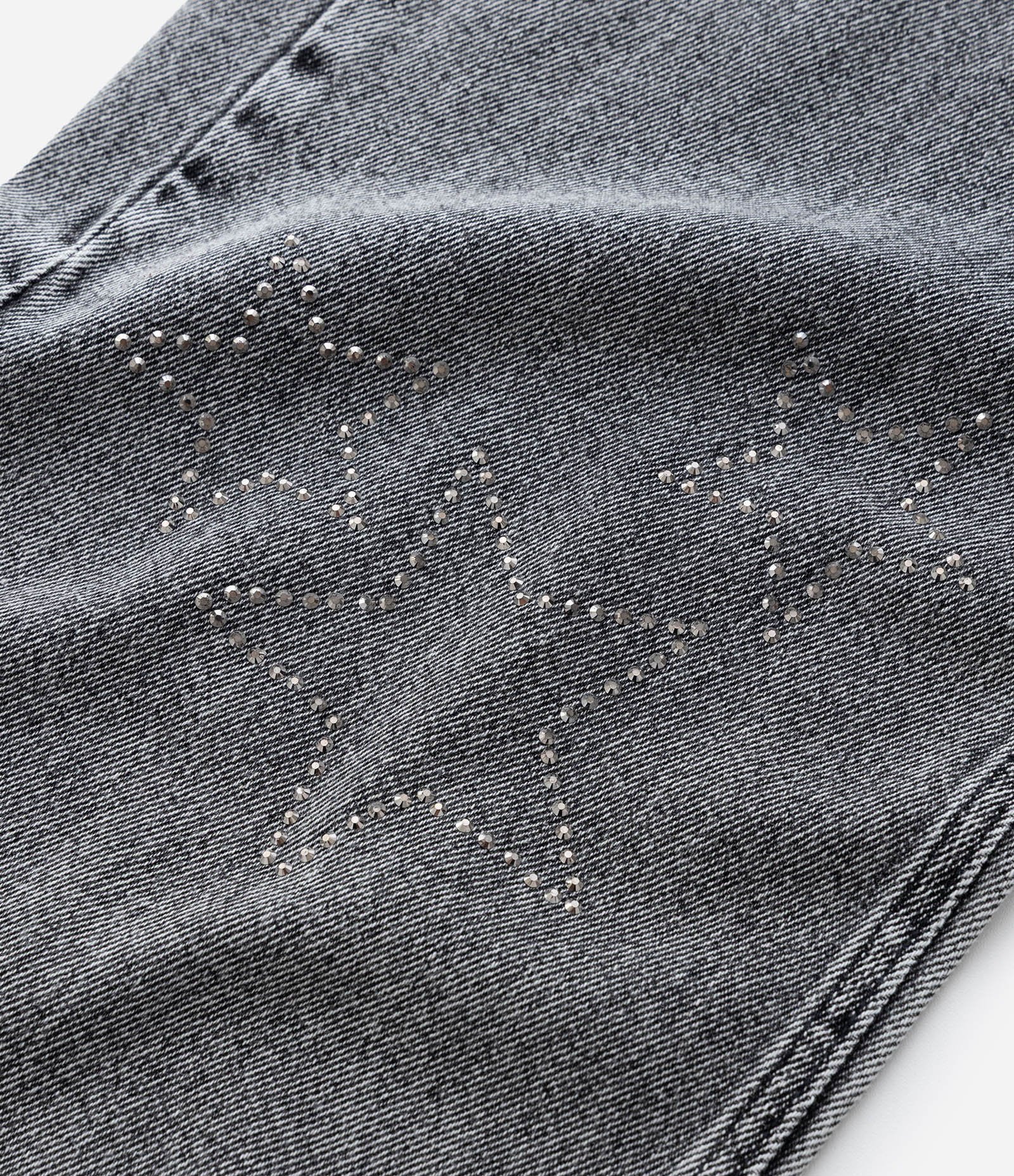 Calça Wide Leg Infantil em Jeans com Estrelas de Brilhos - Tam 5 a 14 Anos Preto 5