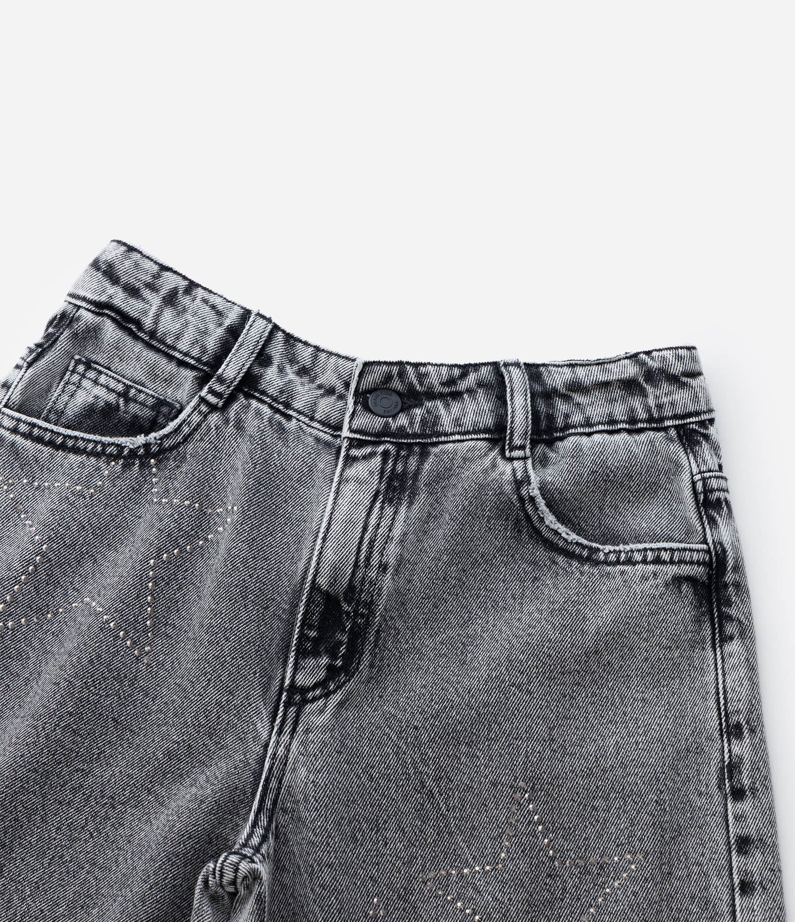 Calça Wide Leg Infantil em Jeans com Estrelas de Brilhos - Tam 5 a 14 Anos Preto 6