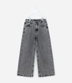 Calça Wide Leg Infantil em Jeans com Estrelas de Brilhos - Tam 5 a 14 Anos