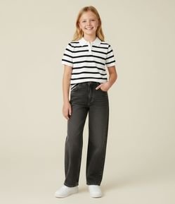 Calça Reta Infantil em Jeans com Lavagem Diferenciada – Tam 7 a 14 Anos