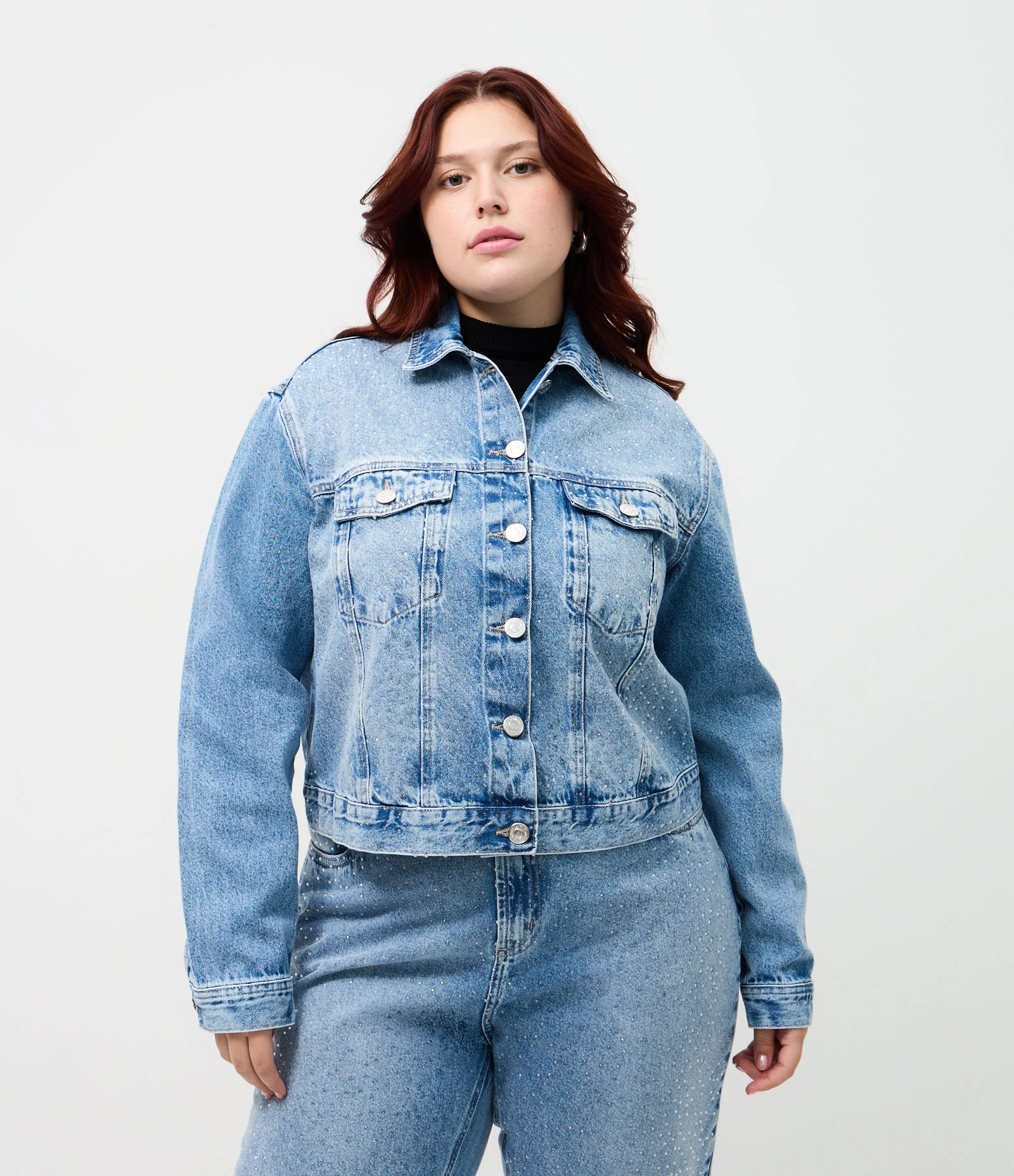 Jaqueta Jeans Cropped com Termocolante Incolor Curve & Plus Size Azul 1