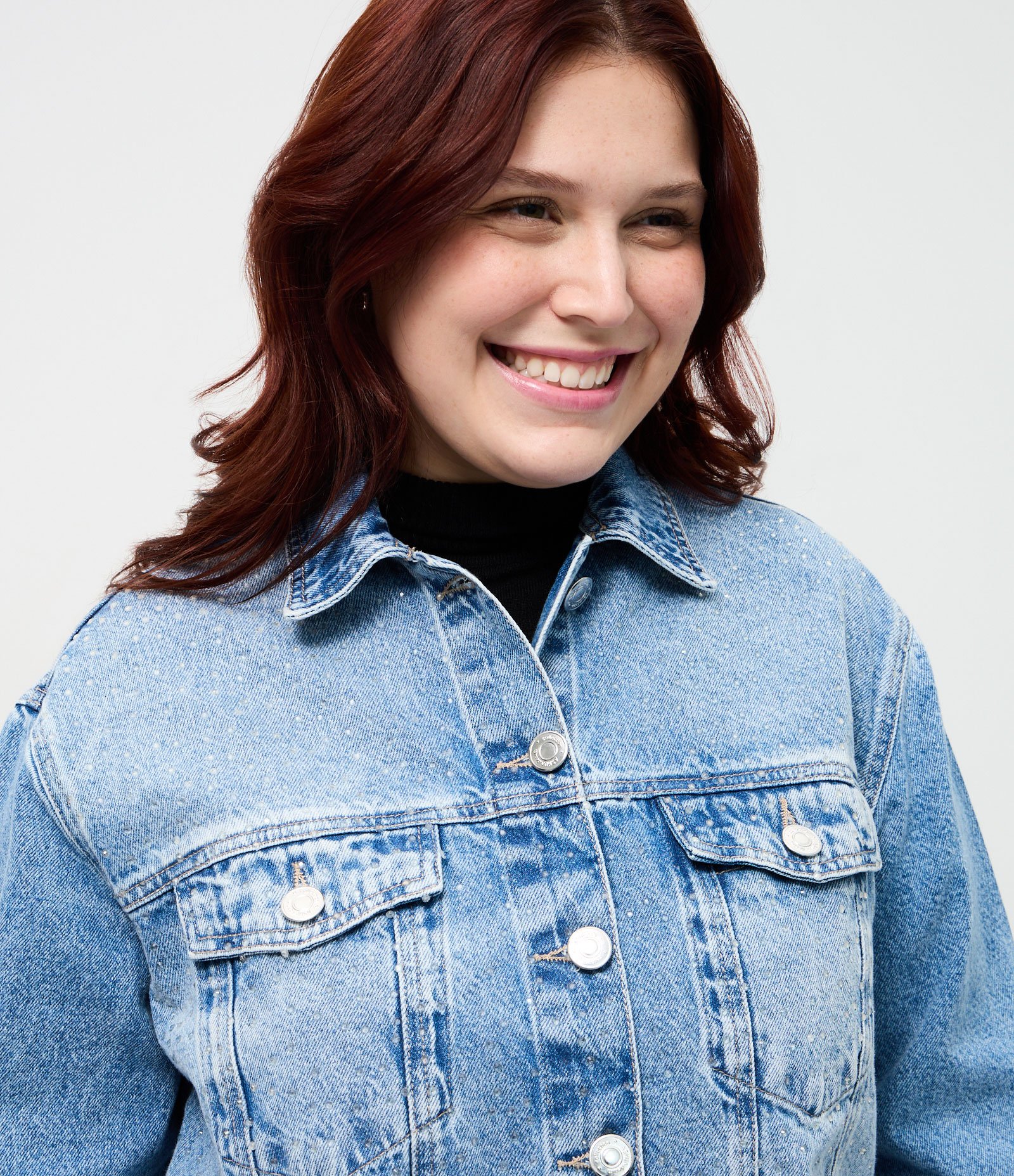 Jaqueta Jeans Cropped com Termocolante Incolor Curve & Plus Size Azul 3