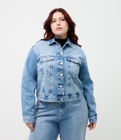 Jaqueta Jeans Cropped com Termocolante Incolor Curve & Plus Size