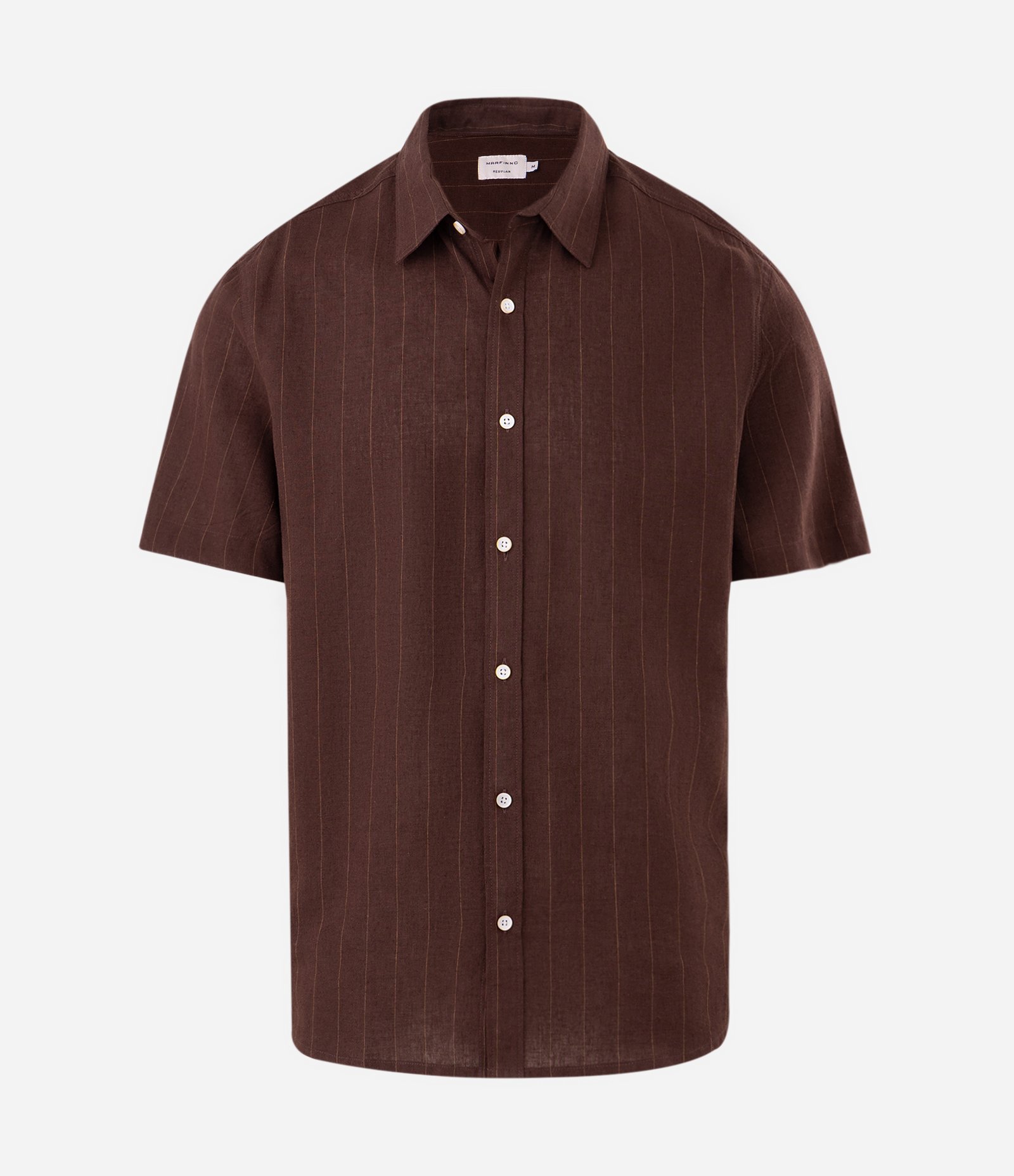 Camisa Manga Curta em Linho Listrada Marrom 5