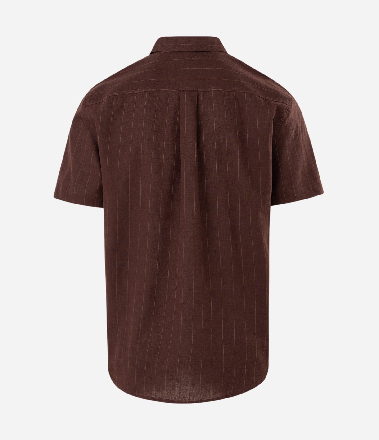 Camisa Manga Curta em Linho Listrada Marrom 6