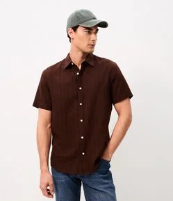Camisa Manga Curta em Linho Listrada