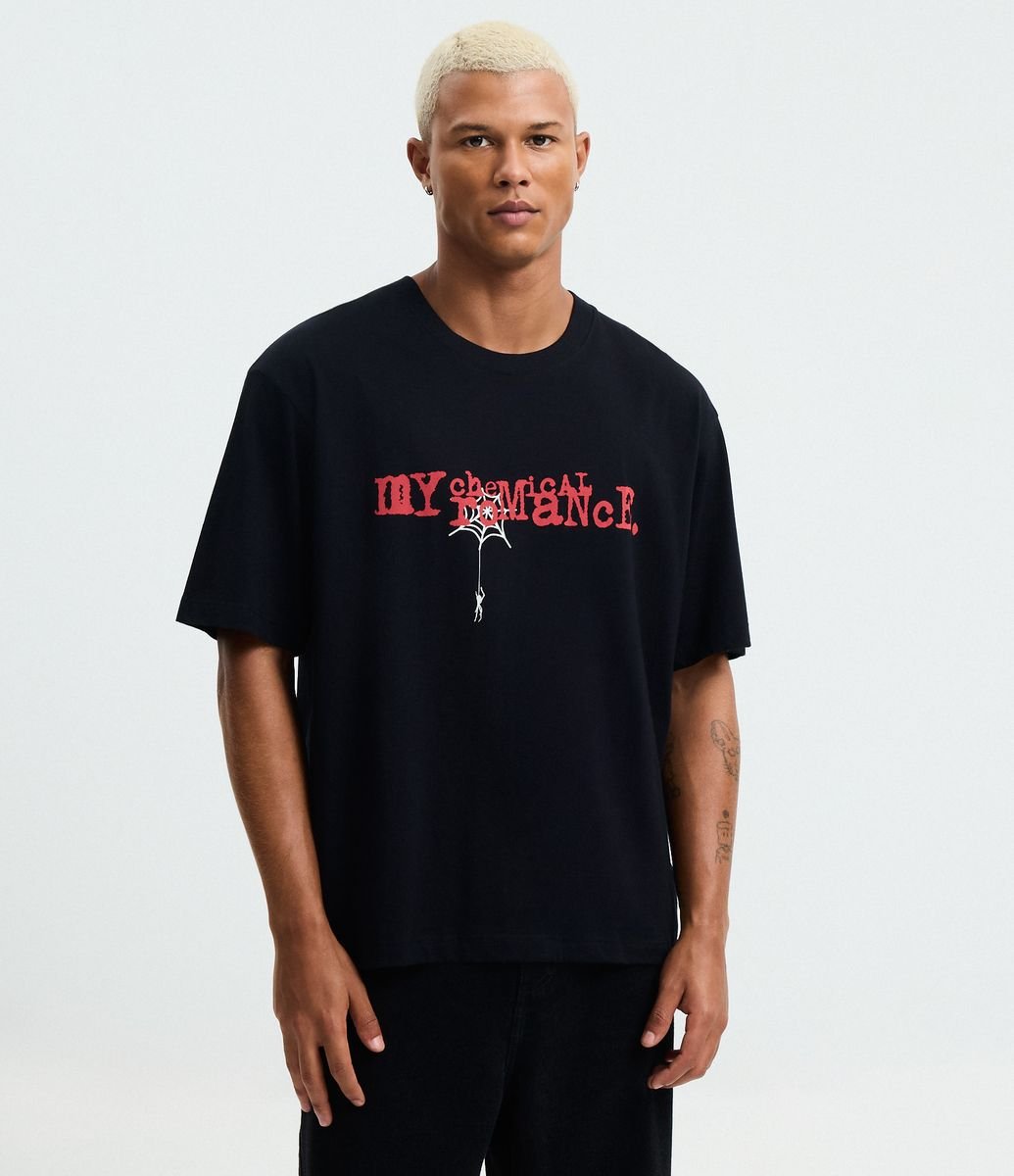 Camiseta Boxy em Algodão com Estampa My Chemical Romance Preto