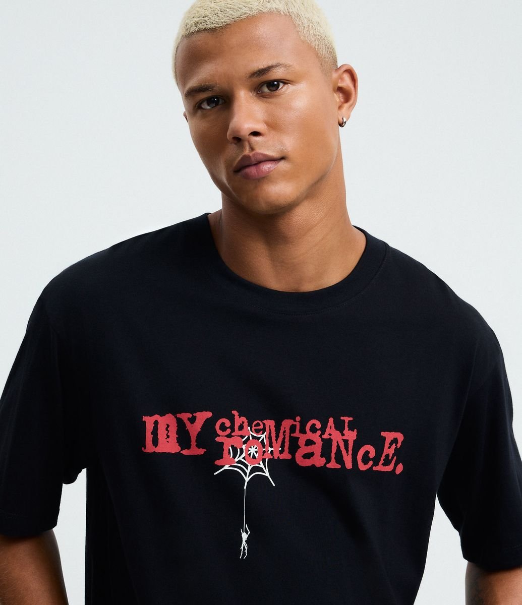 Camiseta Boxy em Algodão com Estampa My Chemical Romance Preto