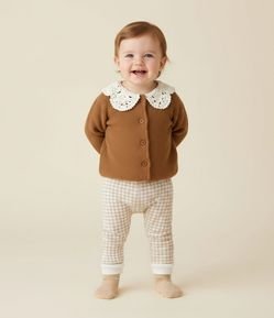 Calça Legging Infantil em Moletom Xadrez com Renda – Tam 0 a 18 Meses