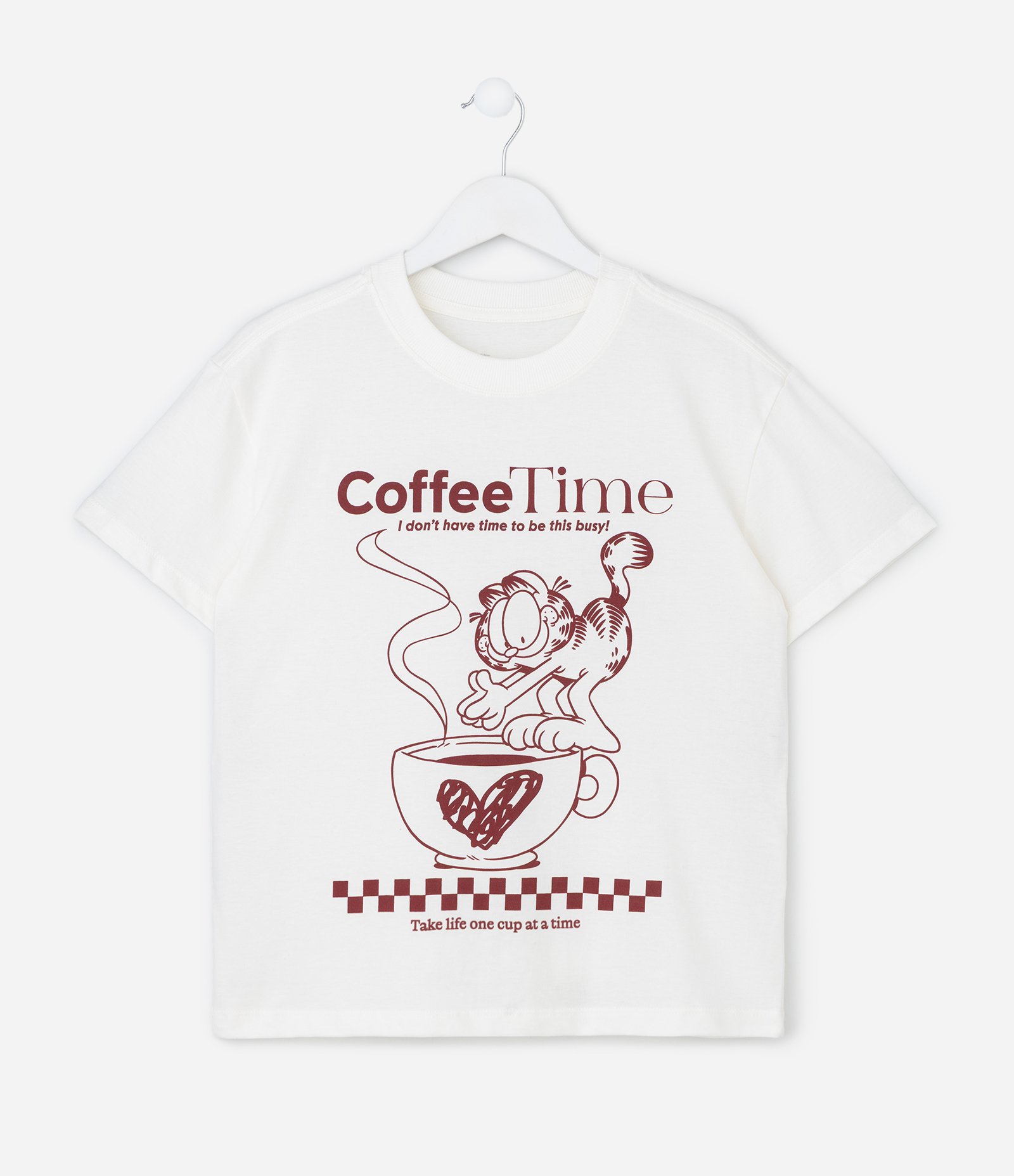 Camiseta Relaxed Infantil com Estampa Garfield Coffee Time – Tam 5 a 16 Anos Branco 1