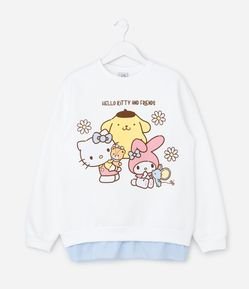 Casaco Moletom Infantil Hello Kitty com Barra Sobreposta - Tam 3 a 14 anos