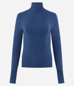Blusa em Tricô com Gola Alta e Botões nas Mangas