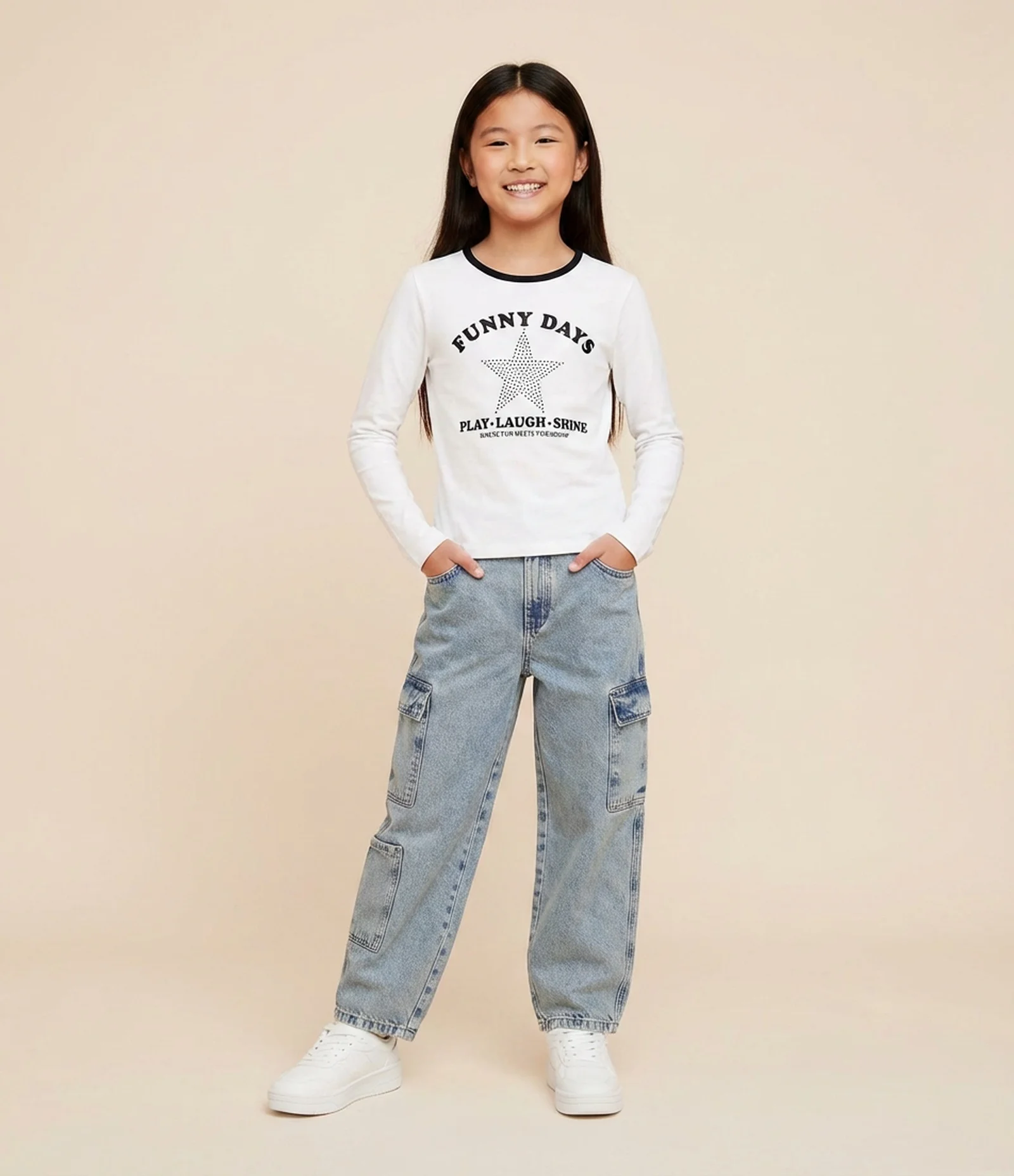 Calça Infantil Jeans Slouchy Cargo – Tam 7 a 16 Anos Azul 1