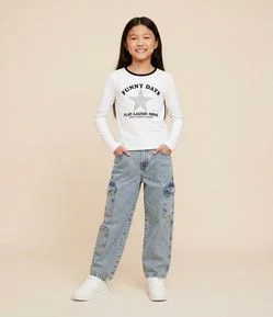 Calça Infantil Jeans Slouchy Cargo – Tam 7 a 16 Anos