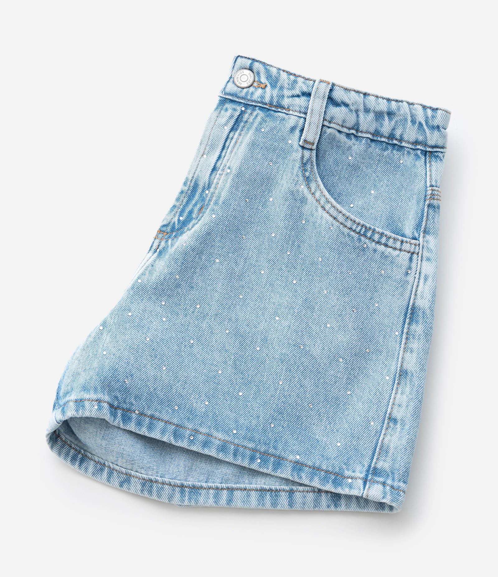 Short Jeans Infantil com Aplicação de Brilhos - Tam 5 a 14 Anos Azul 5