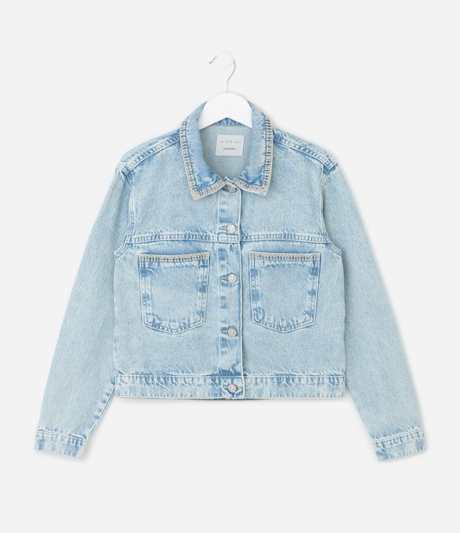 Jaqueta Infantil em Jeans com Bolsos – Tam 7 a 14 Anos Azul Claro 1