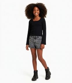 Short Jeans Infantil com Strass - Tam 5 a 14 Anos