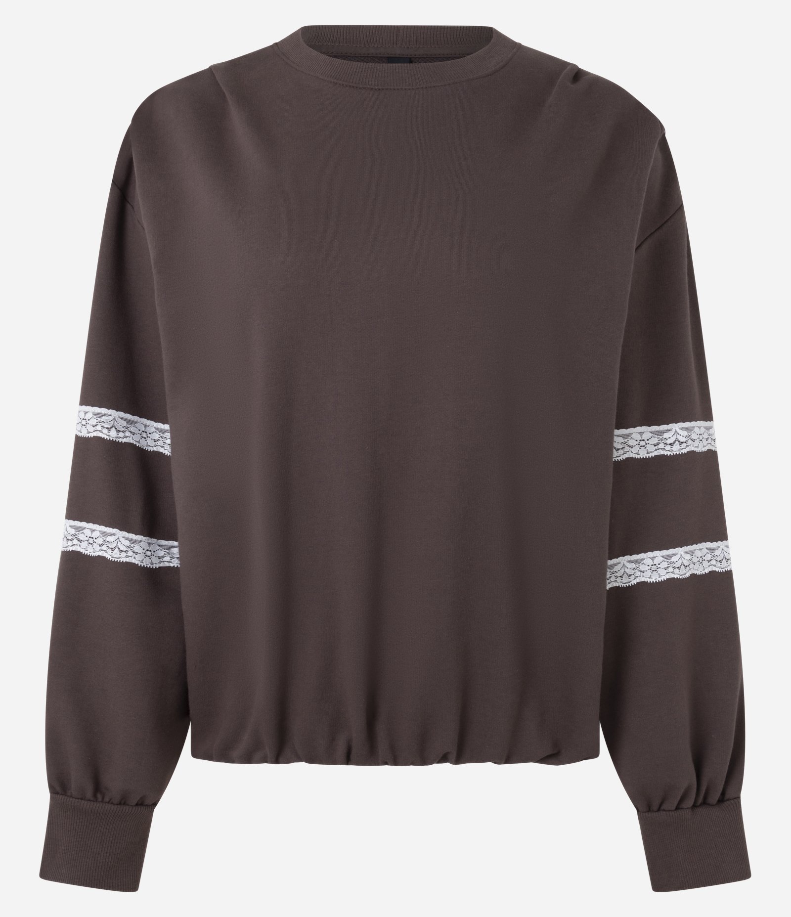 Blusão em Moletom com Detalhe de Renda nas Mangas Marrom 1