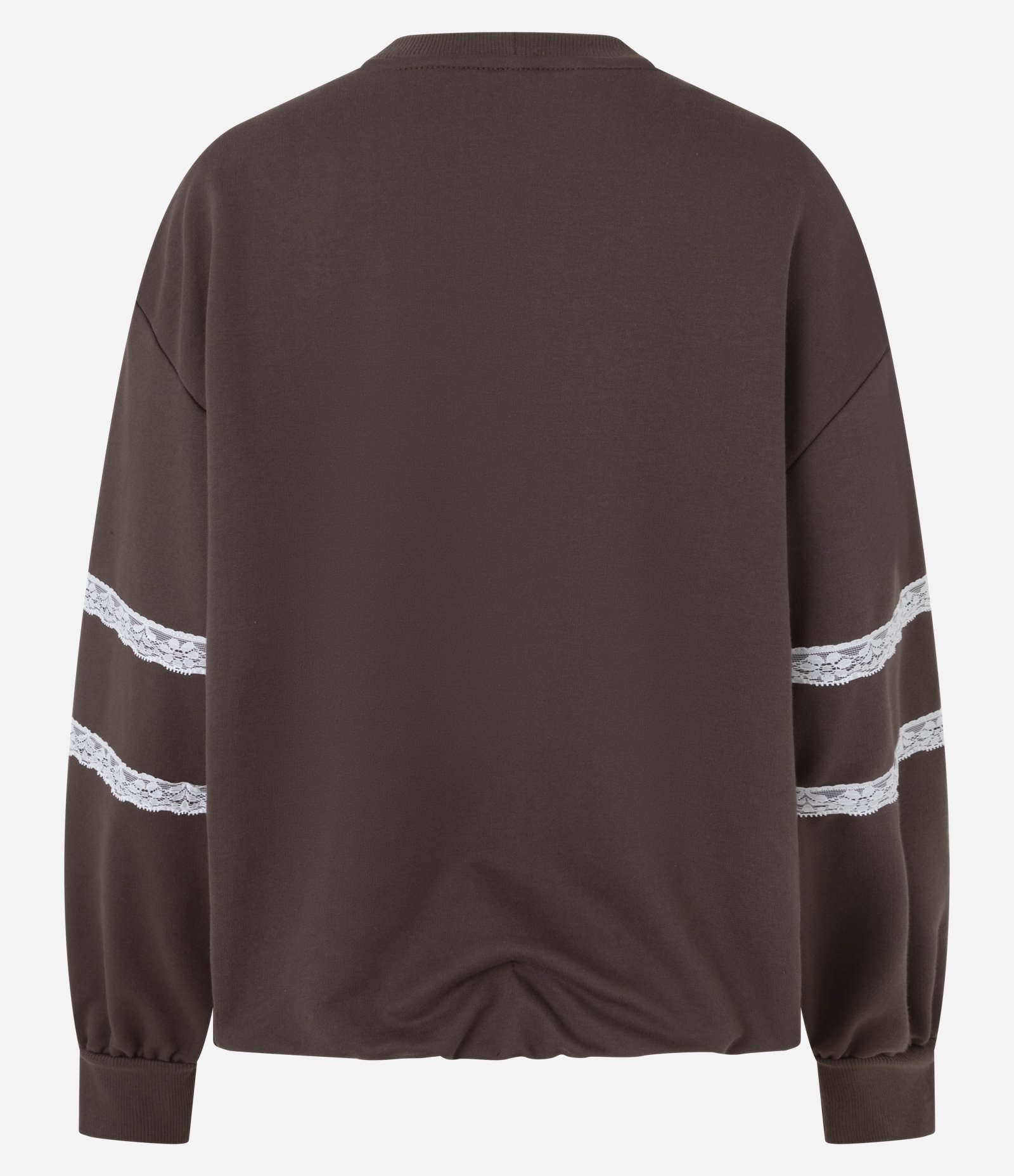 Blusão em Moletom com Detalhe de Renda nas Mangas Marrom 3