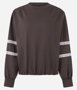 Blusão em Moletom com Detalhe de Renda nas Mangas