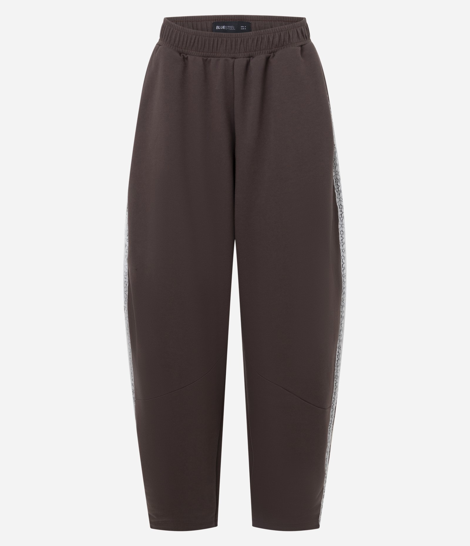 Calça Feminina Moletom Barrel com Detalhe de Renda Marrom 1