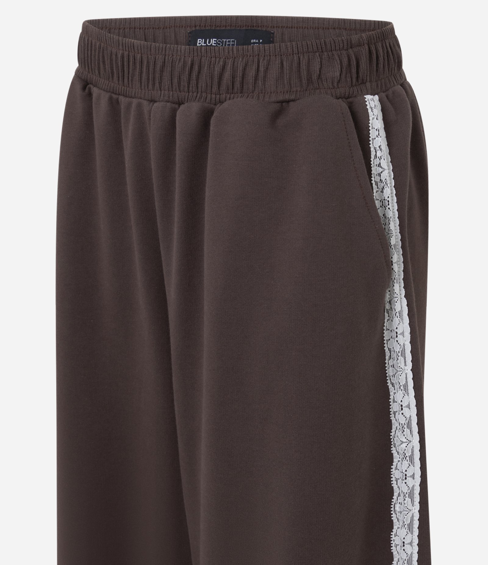 Calça Feminina Moletom Barrel com Detalhe de Renda Marrom 2