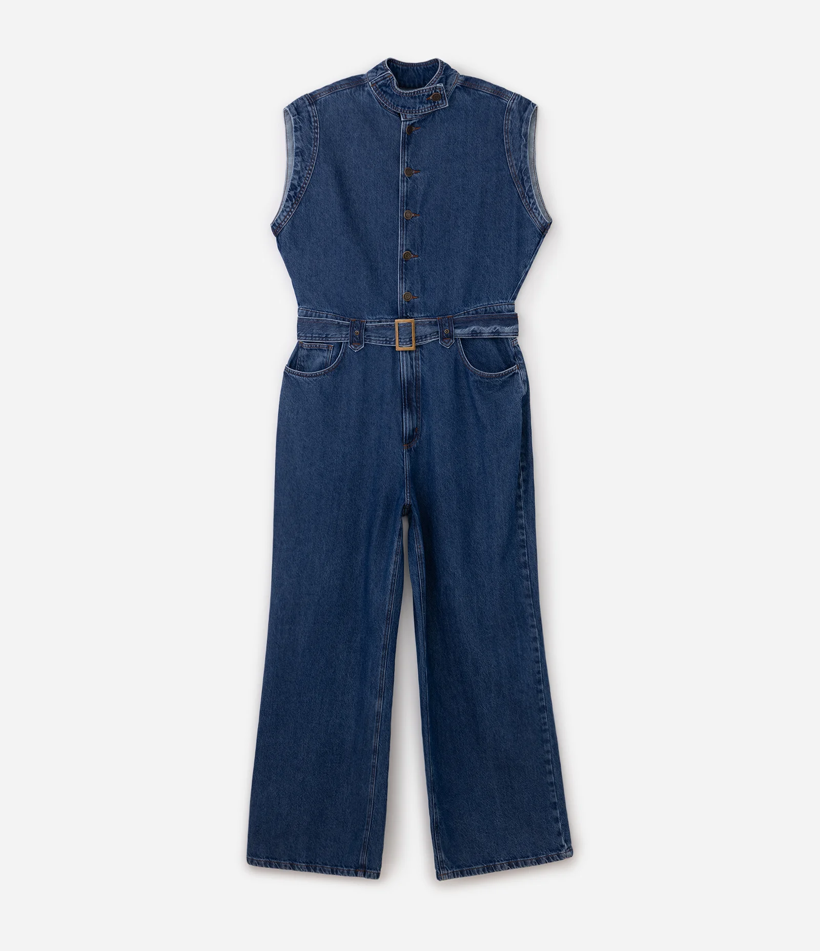 Macacão Jeans Sem Mangas com Cinto Curve & Plus Size Azul 1
