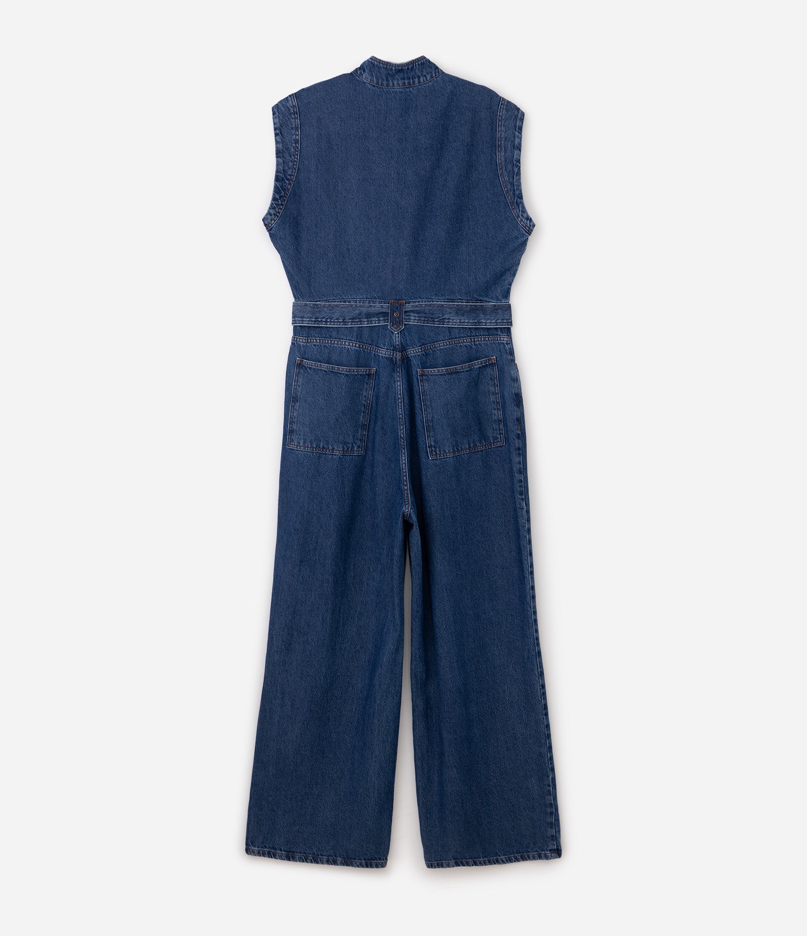 Macacão Jeans Sem Mangas com Cinto Curve & Plus Size Azul 2