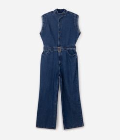 Macacão Jeans Sem Mangas com Cinto Curve & Plus Size