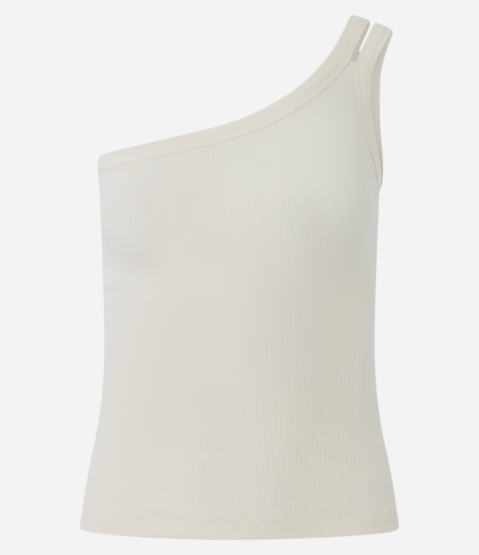 Blusa em Ribana com Um Ombro Só e Alça Dupla Off White 1