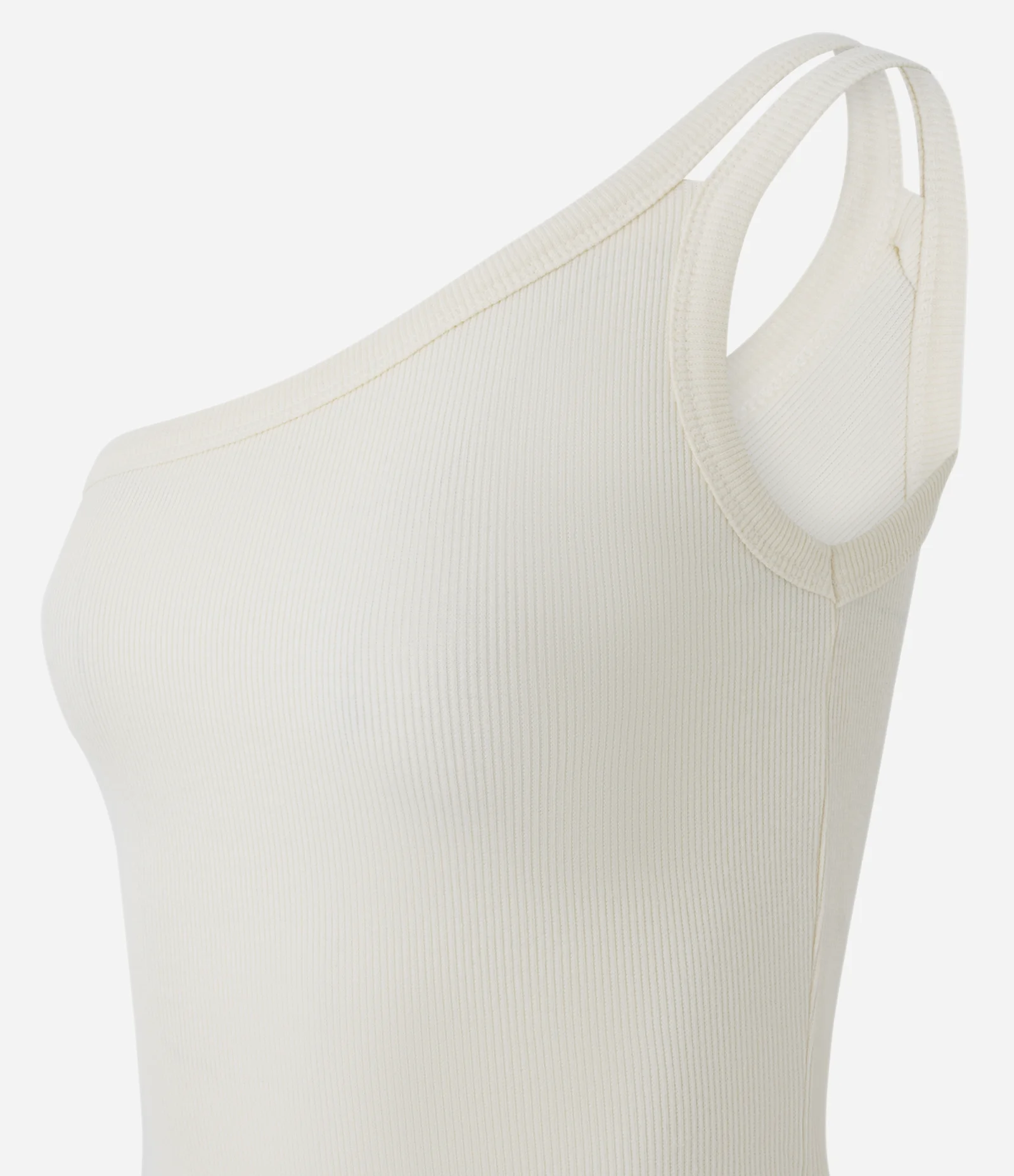 Blusa em Ribana com Um Ombro Só e Alça Dupla Off White 2