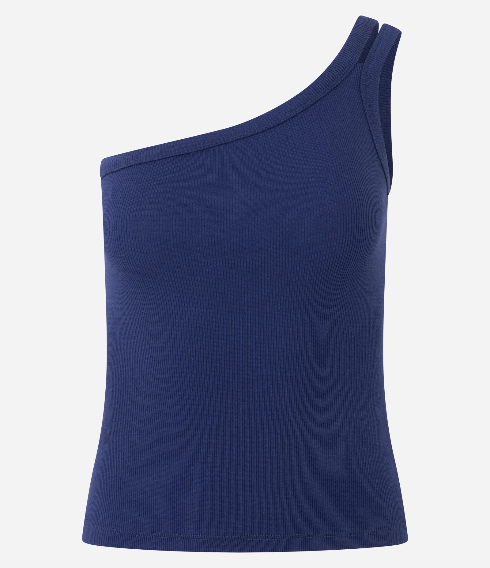 Blusa em Ribana com Um Ombro Só e Alça Dupla Azul 1