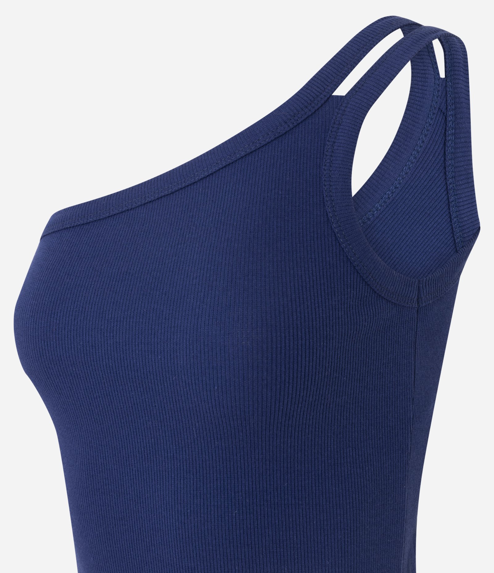 Blusa em Ribana com Um Ombro Só e Alça Dupla Azul 2