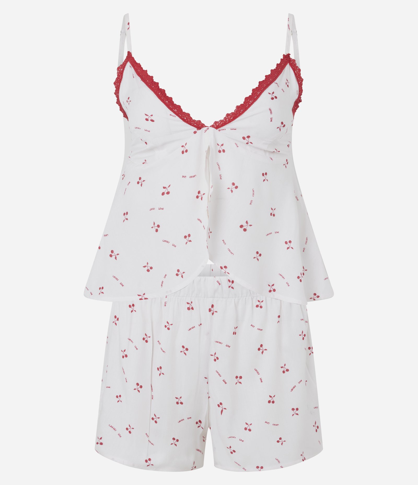 Pijama Curto em Viscose com Estampa de Cerejas Branco/Vermelho 5
