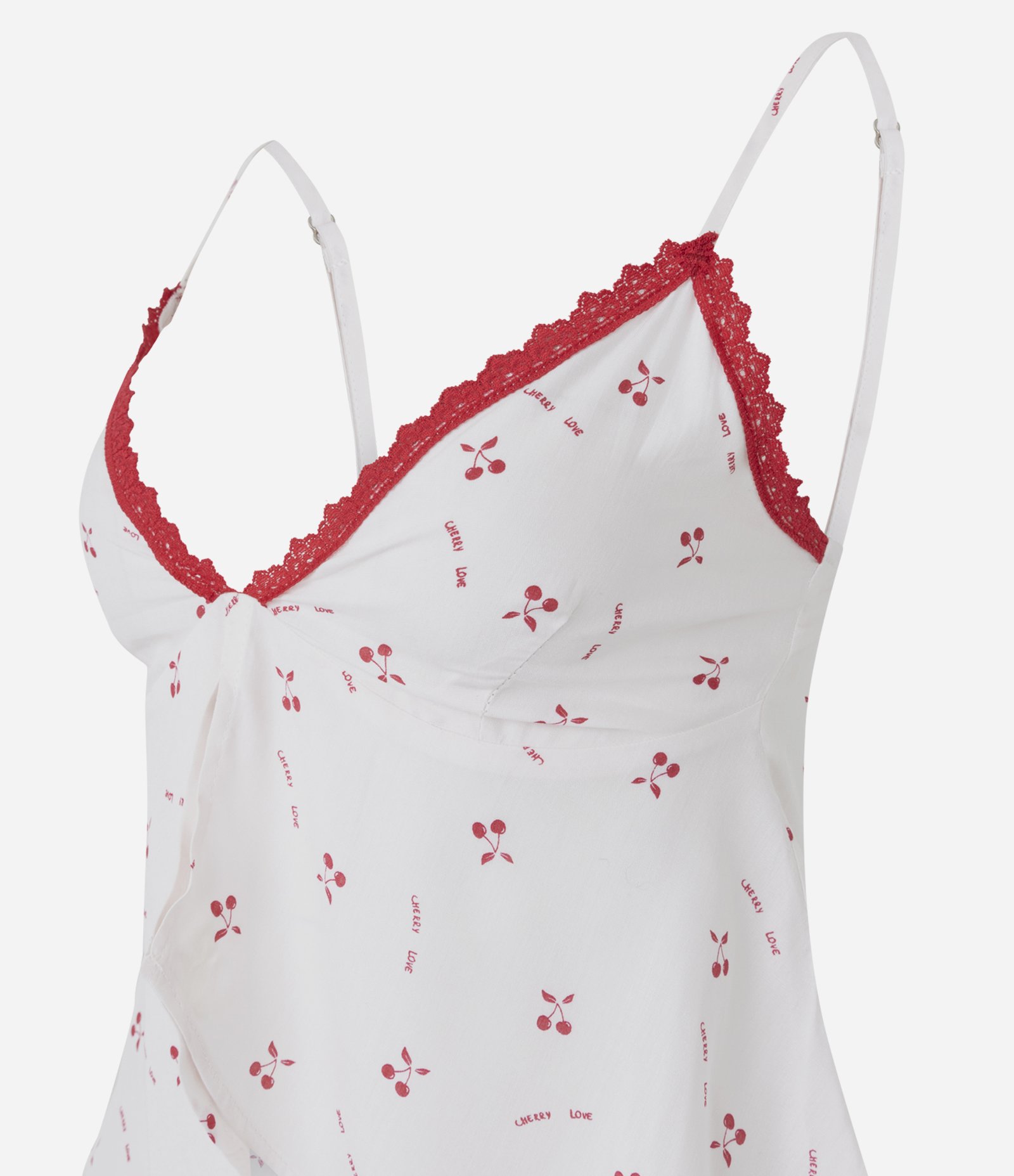 Pijama Curto em Viscose com Estampa de Cerejas Branco/Vermelho 6