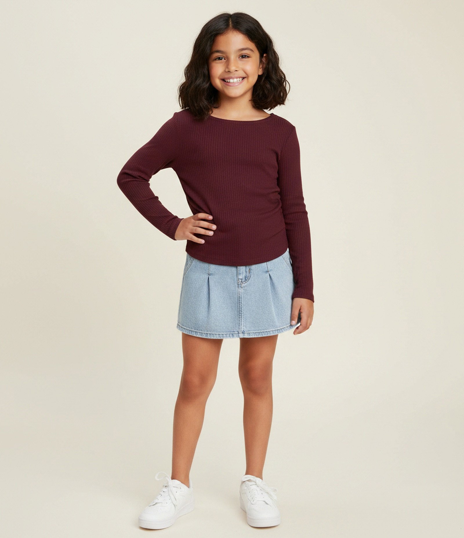 Blusa Infantil em Algodão com Drapeado Lateral - Tam 5 A 16 Anos Bordô 1