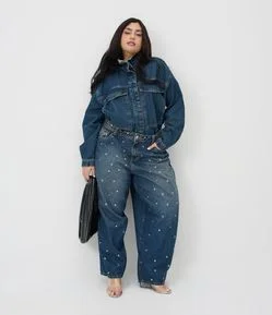 Calça Barrel em Jeans com Ilhoses Curve & Plus Size